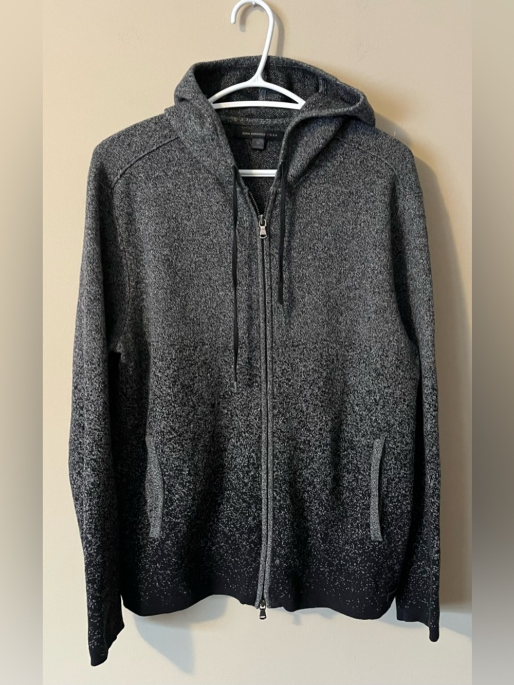 John Varvatos Grey Black Ombre Knit Hooded Zip Sweater Medium - Picture 2 of 8